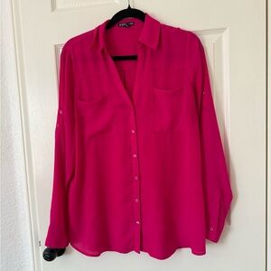 Express Hot Pink Long Sleeve Portofino Button Down Shirt